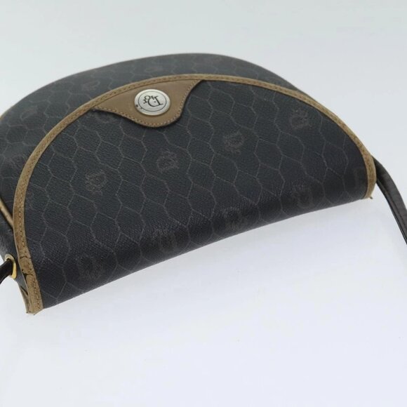 Christian Dior Honeycomb Canvas Shoulder Bag PVC Leather Black Gold Auth - Picture 8 of 15